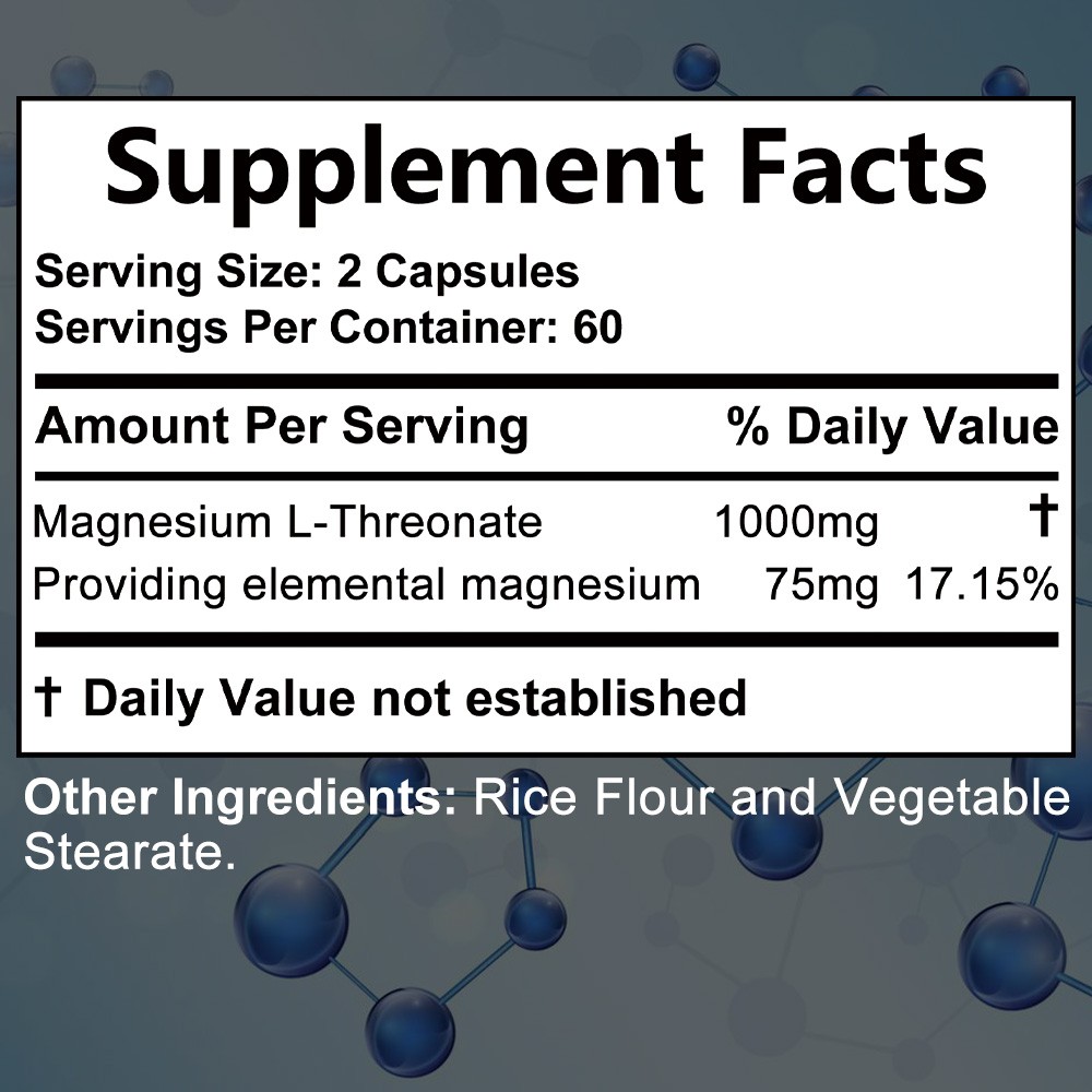 1000mg Magnesium L-Threonate Capsules, Boost Focus, Calm Mood 120 Vegan Caps