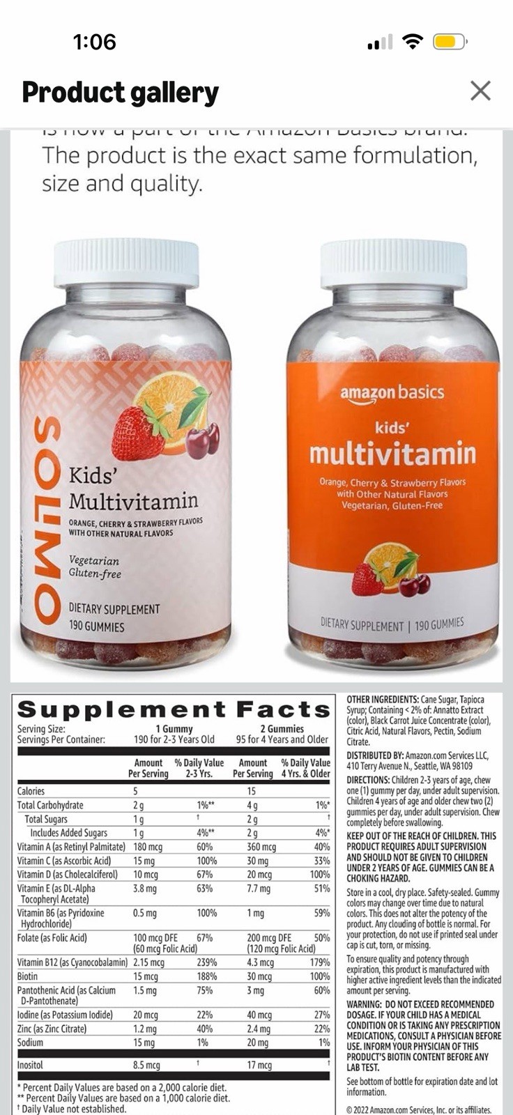 Halal vegetarian Amazon basics Multivitamin Gummy 190 Count