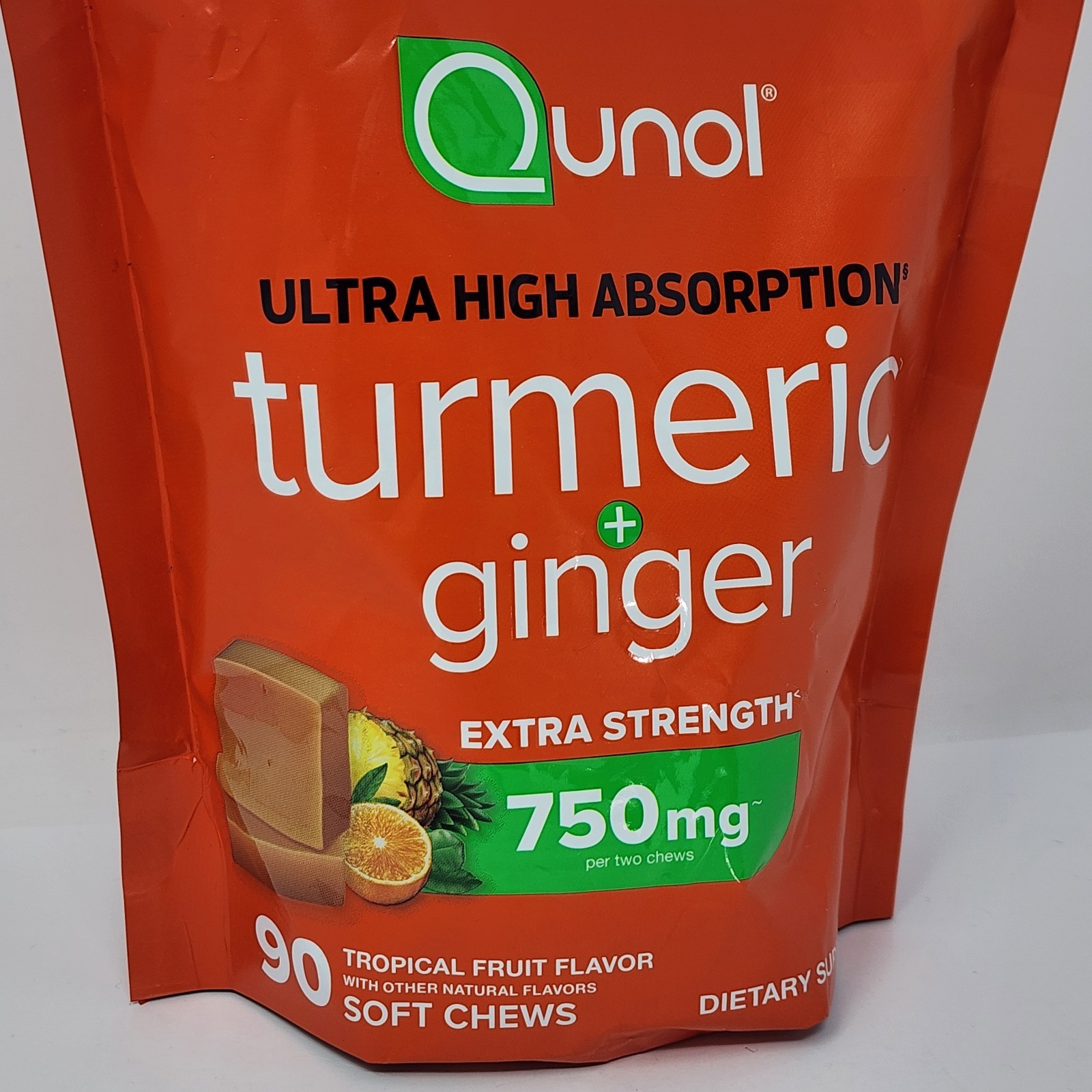 Qunol Turmeric + Ginger 750 mg Fruit Flavor 90 Soft Chews Exp 07/13/2026