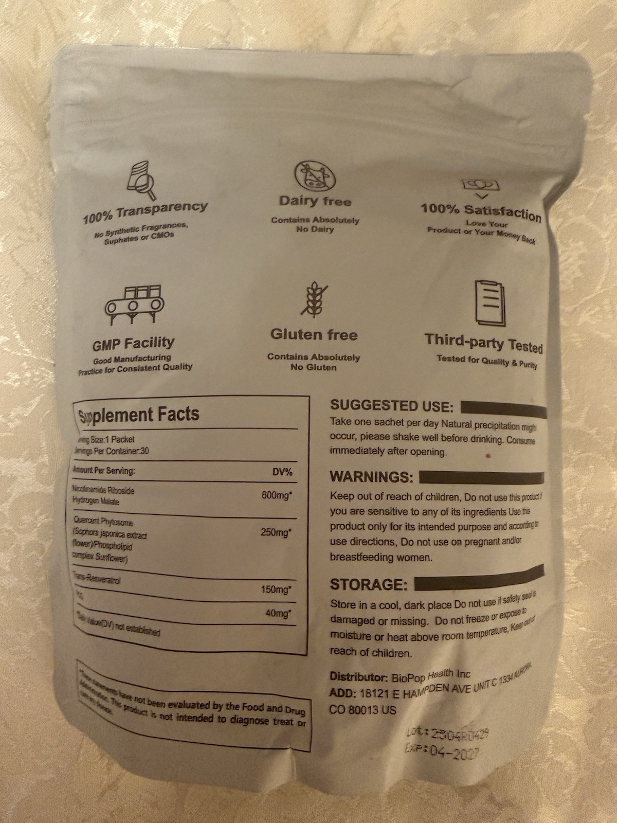 NAD+ Booster 1000mg Nicotinamide Riboside PQQ Resveratrol Berry 30 Pack