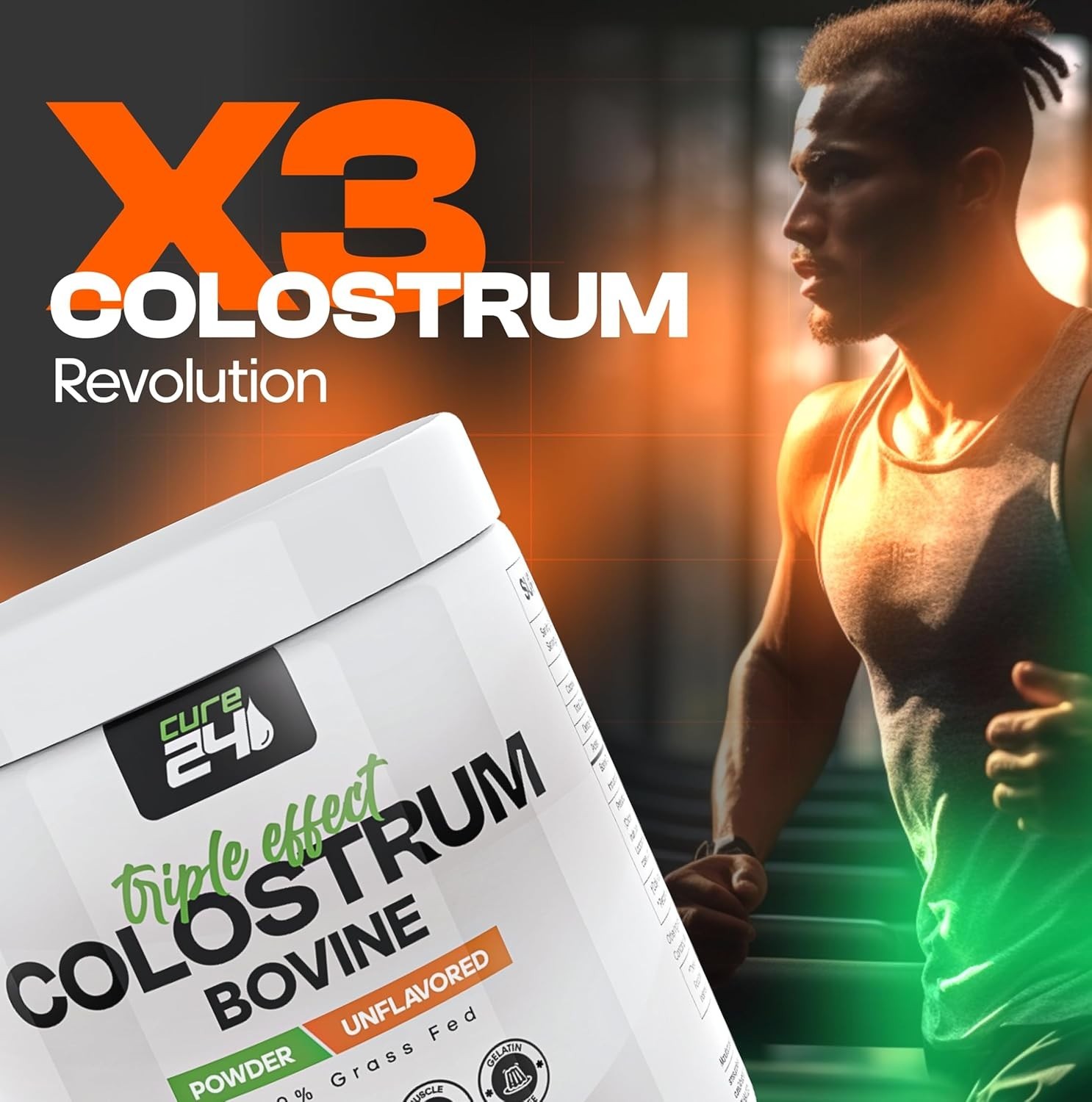 Cure 24 Bovine Colostrum X3 Supplement Powder Triple Effect Grass Fed High IgG
