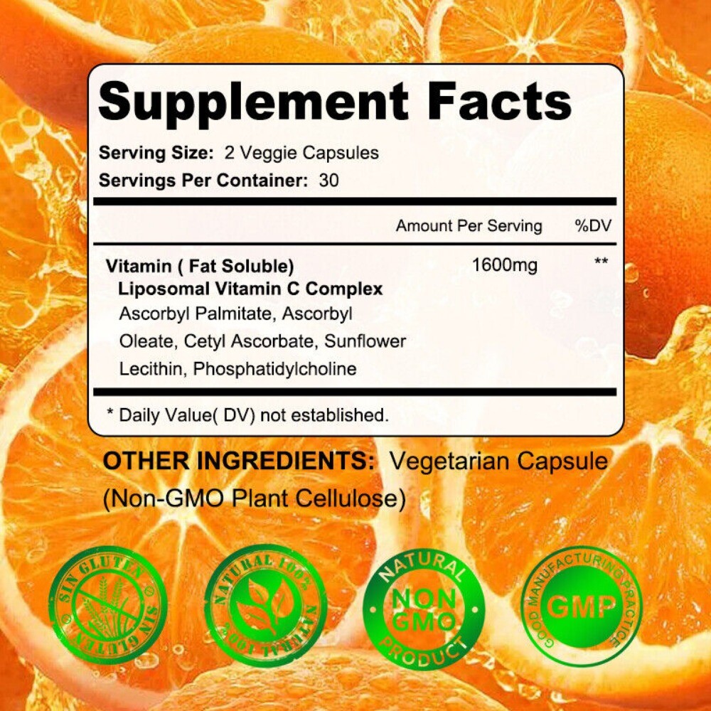 Liposomal Vitamin C 1600 MG Capsules High Absorption Vitamin C 120 Capsules