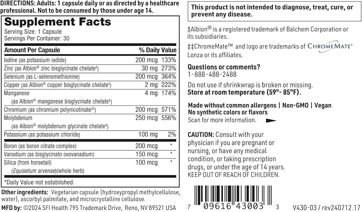 Klaire Labs LDA Trace Mineral Complex (30 Caps) – Exp date: 08/2025