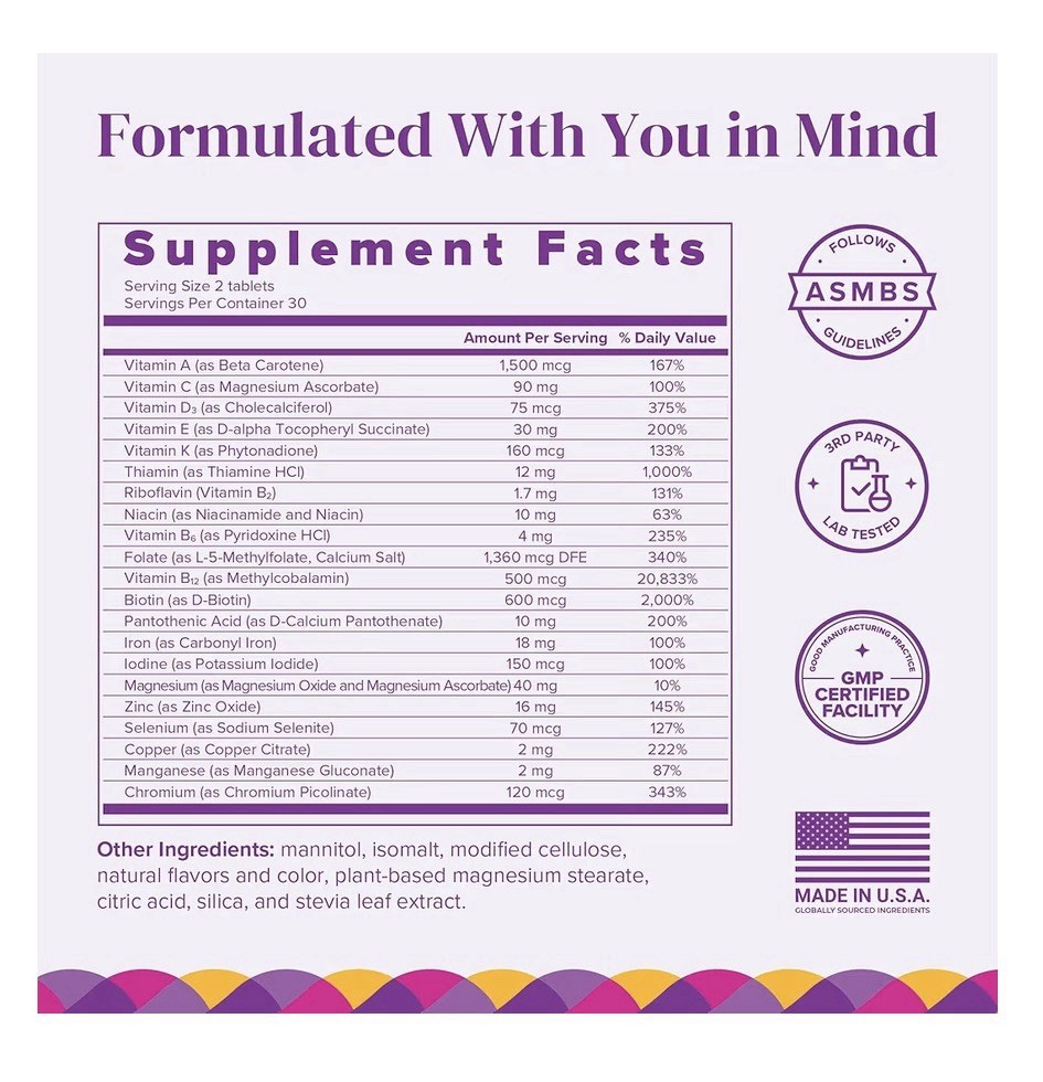 BariMelts Multivitamin with Iron Bariatric Vitamins for Women 60 Fruit Tablets