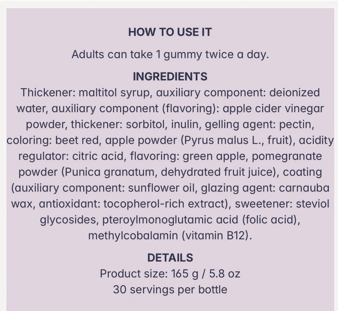 Farmasi Nutriplus Apple Cider Vinegar Gummies 60 Apple Folic Acid B12 5.8oz