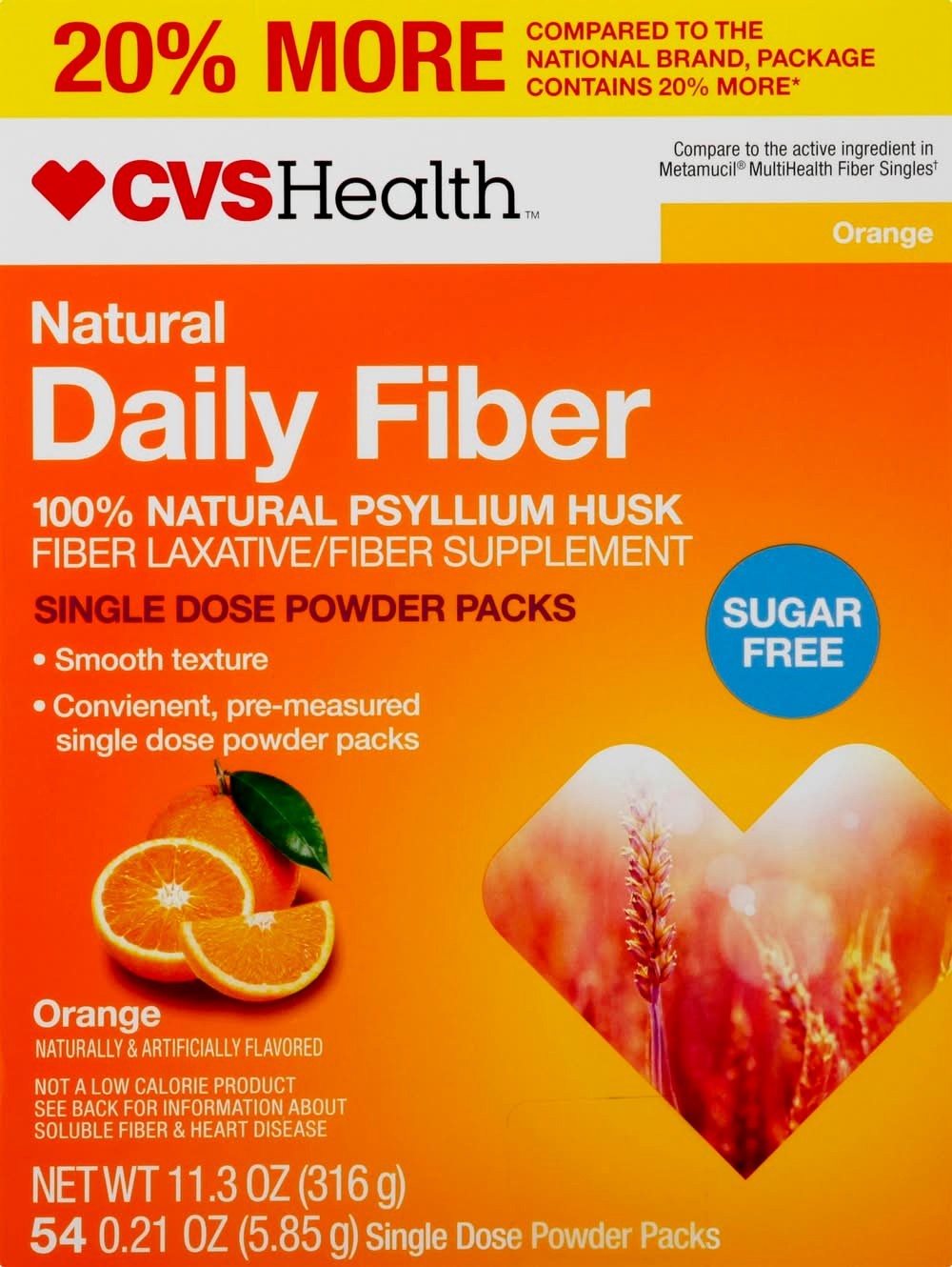 CVS Health – Daily Fiber – Psyllium Husk – 54 Pks – Orange – Sugar Free – 3/2027
