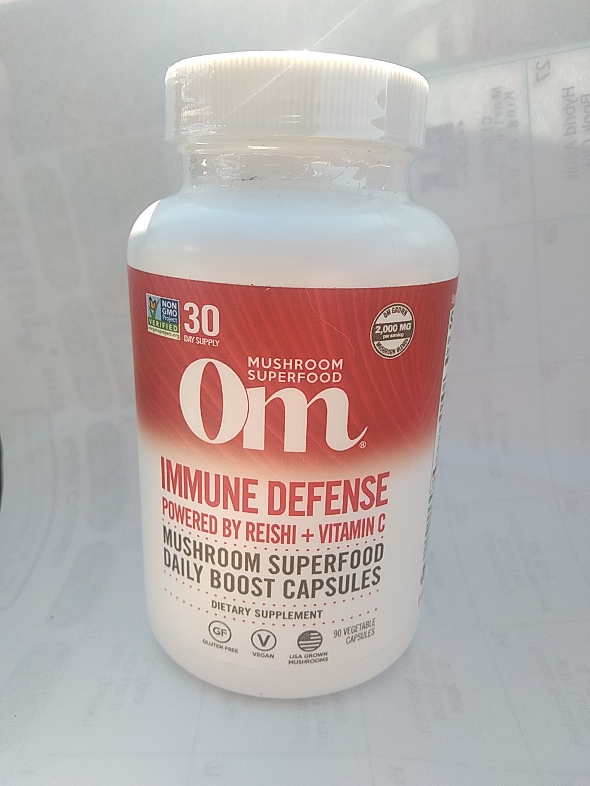 OM Mushroom Superfood Immune Defense Powered By Reishi & Vitamin C, 30 Capsules