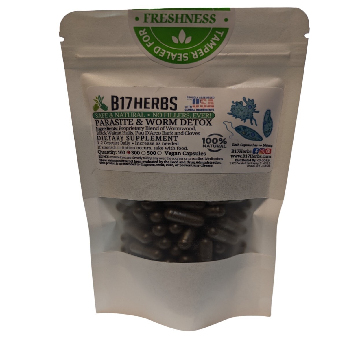 Worm & Parasite Blend – Black Walnut, Wormwood, Pau D’Arco, Clove – 100 Veg Caps