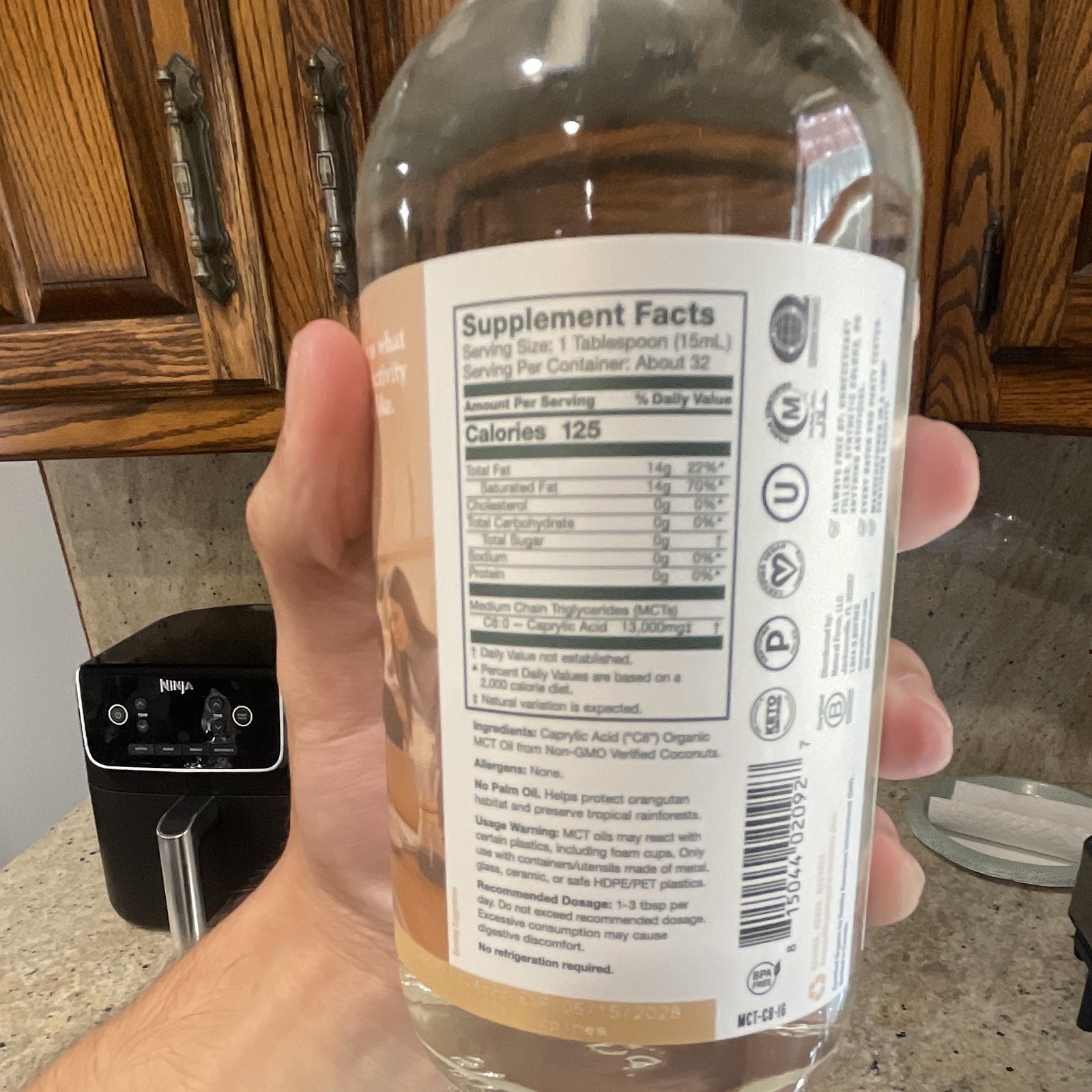 Natural Force Pure C8 MCT Oil USDA Organic Non-GMO Keto Unflavored 16 fl oz