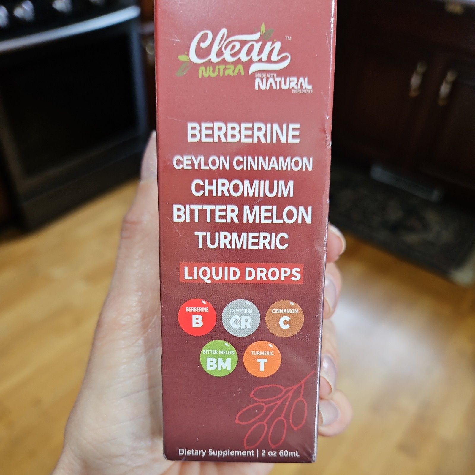 Clean Nutra Natural Berberine Ceylon Cinnamon Chromium Liquid Drops 2 oz