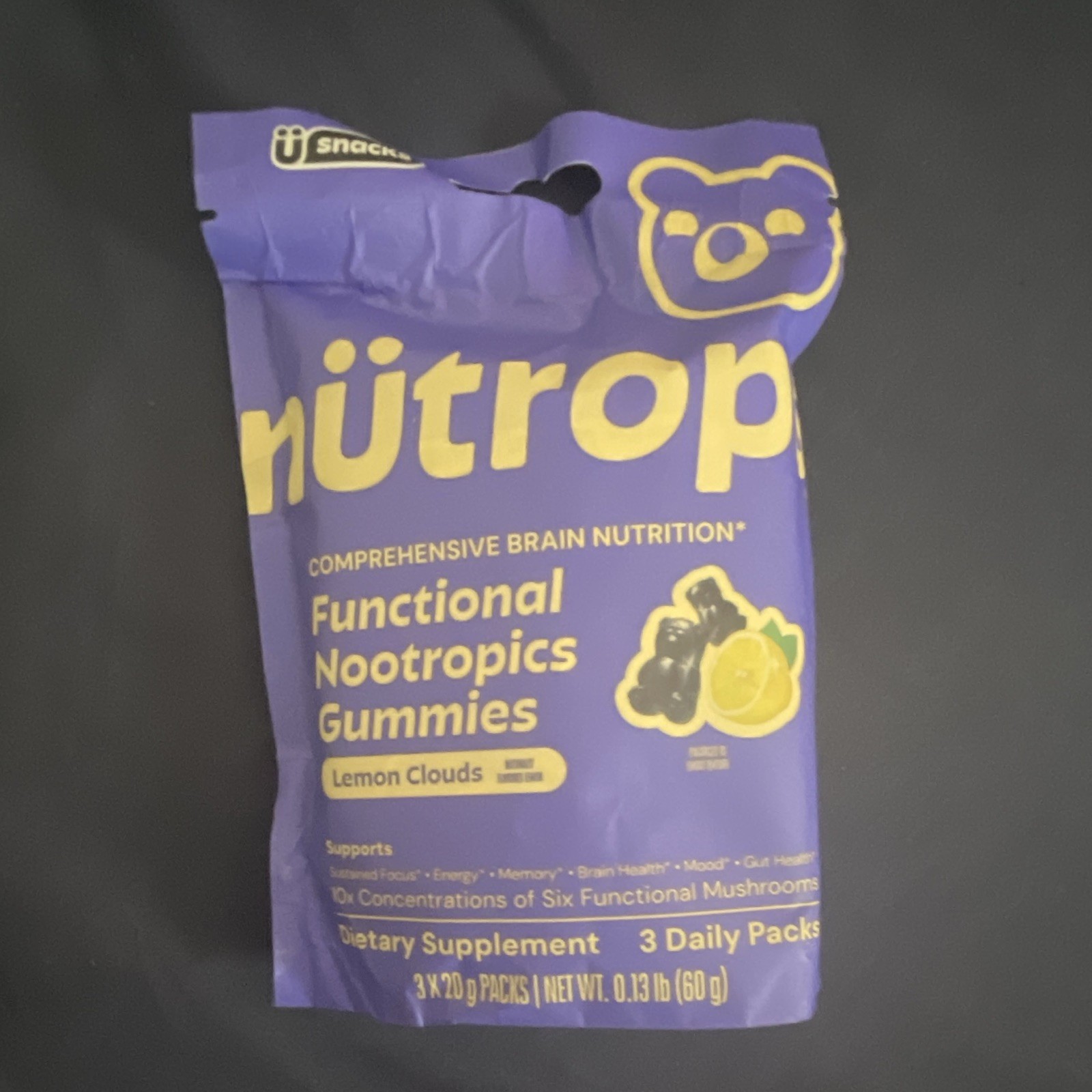 nütrops Nootropics Gummies Lemon Clouds, Reishi Blend, Vegan 60g EXP 05/2027