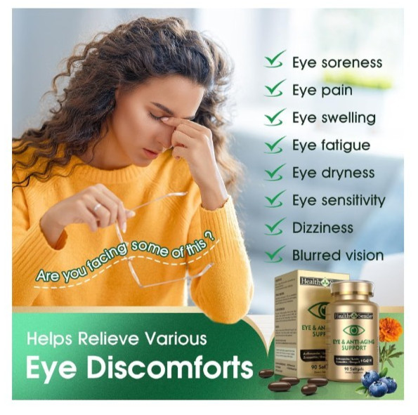 Health Sender Anthocyanins Lutein CoQ10 Eye Anti-Aging 90 Softgels. Exp 8/27