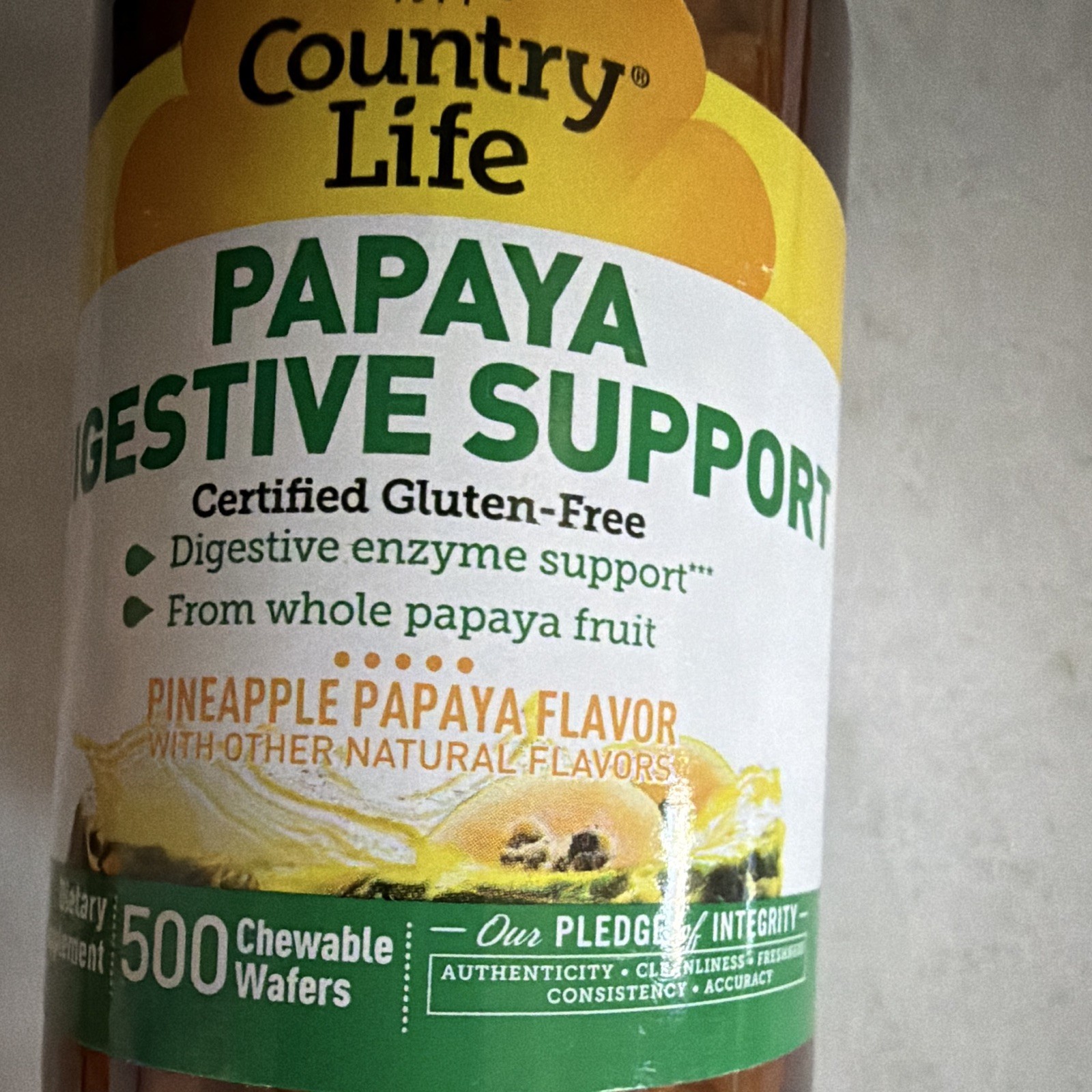 Country Life Papaya Digestive Support Chewable Wafers Pineapple Papaya 500 06/27
