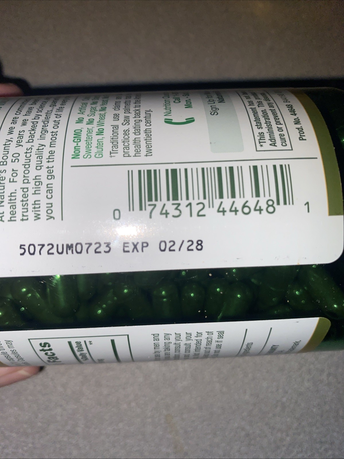 NATURE’S BOUNTY SAW PALMETTO 450 mg 250 cap Prostate Urinary Track Health, 2/28