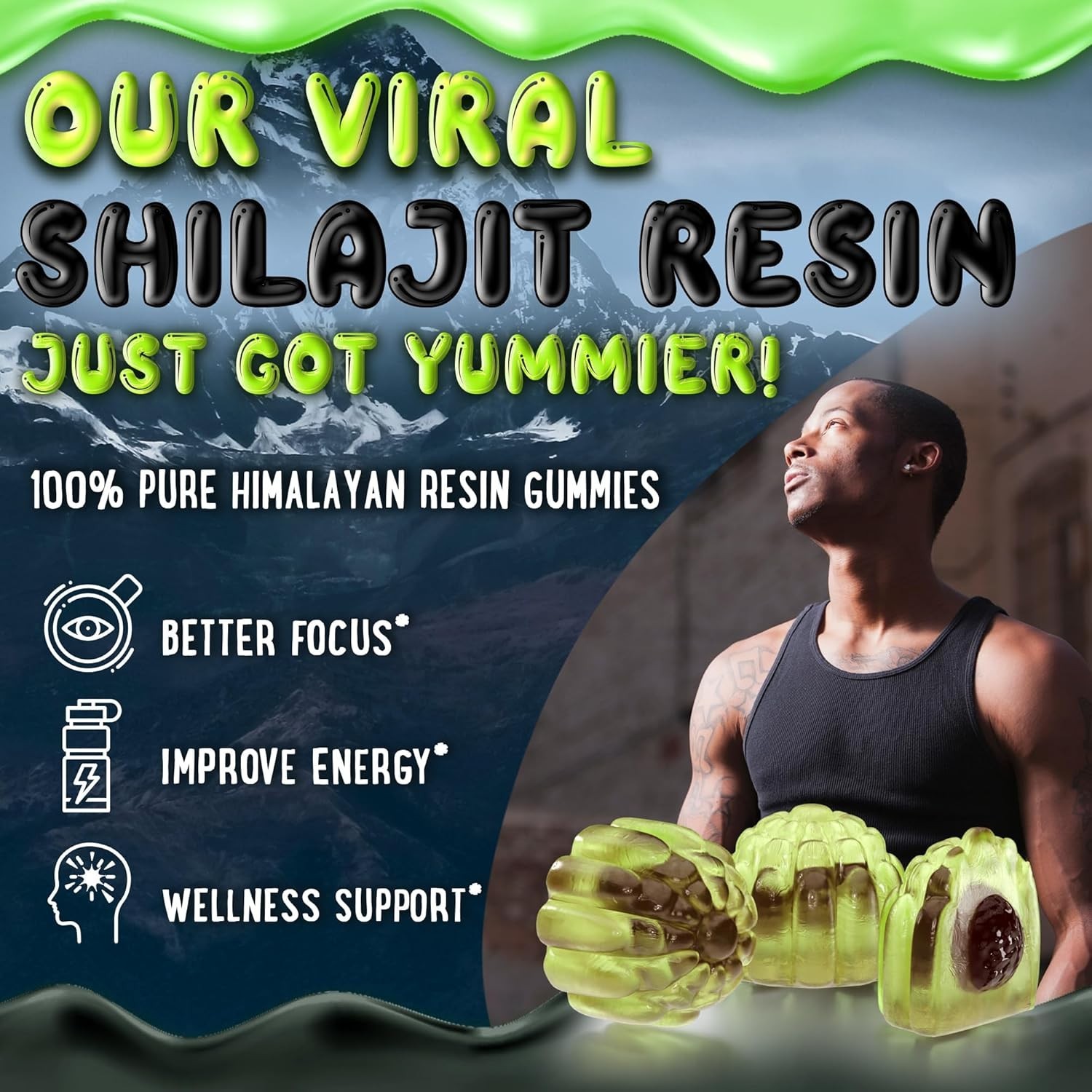 Oh My Chewy Pure Himalayan Shilajit Gummies with Ashwagandha Apple & Kiwi 60 ct