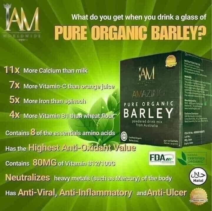 I Am Worldwide Amazing Pure Organic Barley Powdered Drink Mix 4 Boxes/40 Sachets
