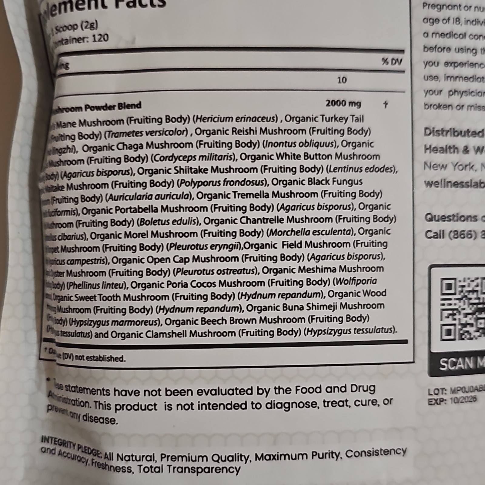 Wellness LabsRx Mushroom 25-in-1 Organic Powder, 120 Servings 8.5oz