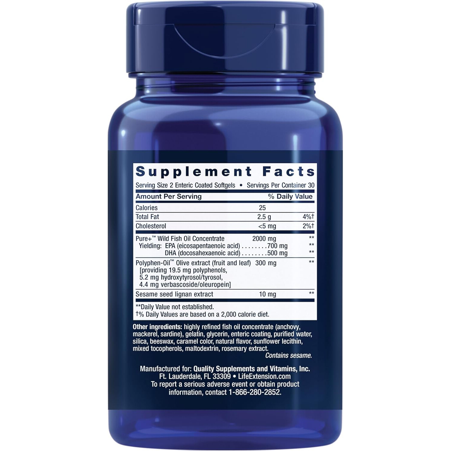 Life Extension Super Omega-3, Enteric Coated 4 Sensitive Stomachs,60Softgels