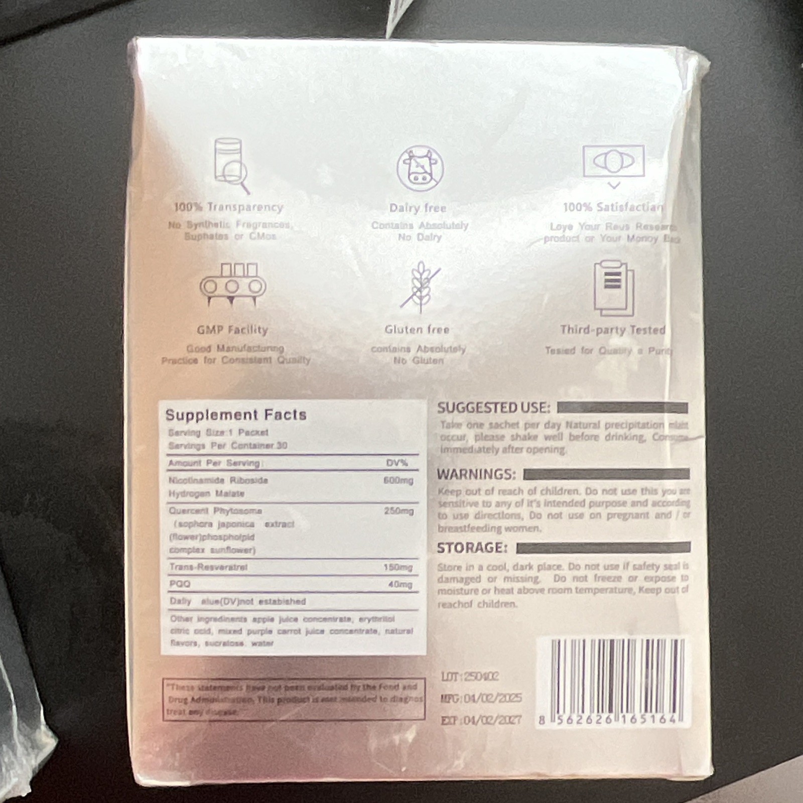 TWO BOXES NAD+ 1000mg Sachets 30ct NR PQQ Trans-Resveratrol Quercetin Phytosome