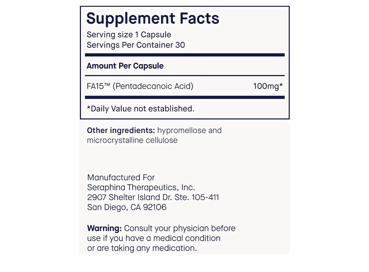 fatty15 C15:0 Pentadecanoic Acid 100 mg Refill Pouch Capsules 30 Count