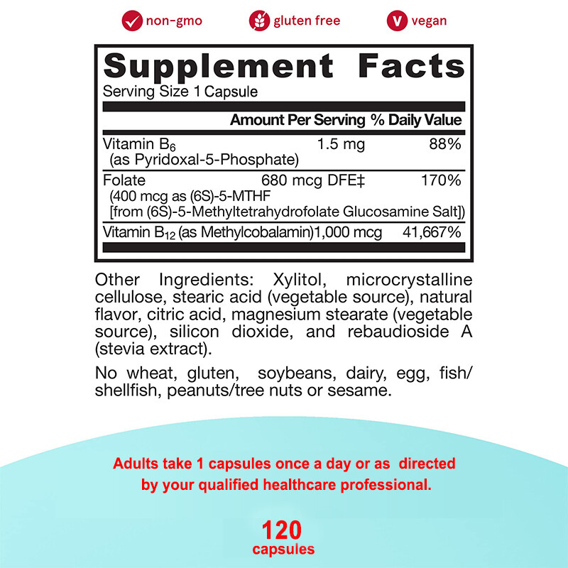 Methyl Folate Support, Methylated Multivitamin for Women & Men w/Vitamin B12 B6