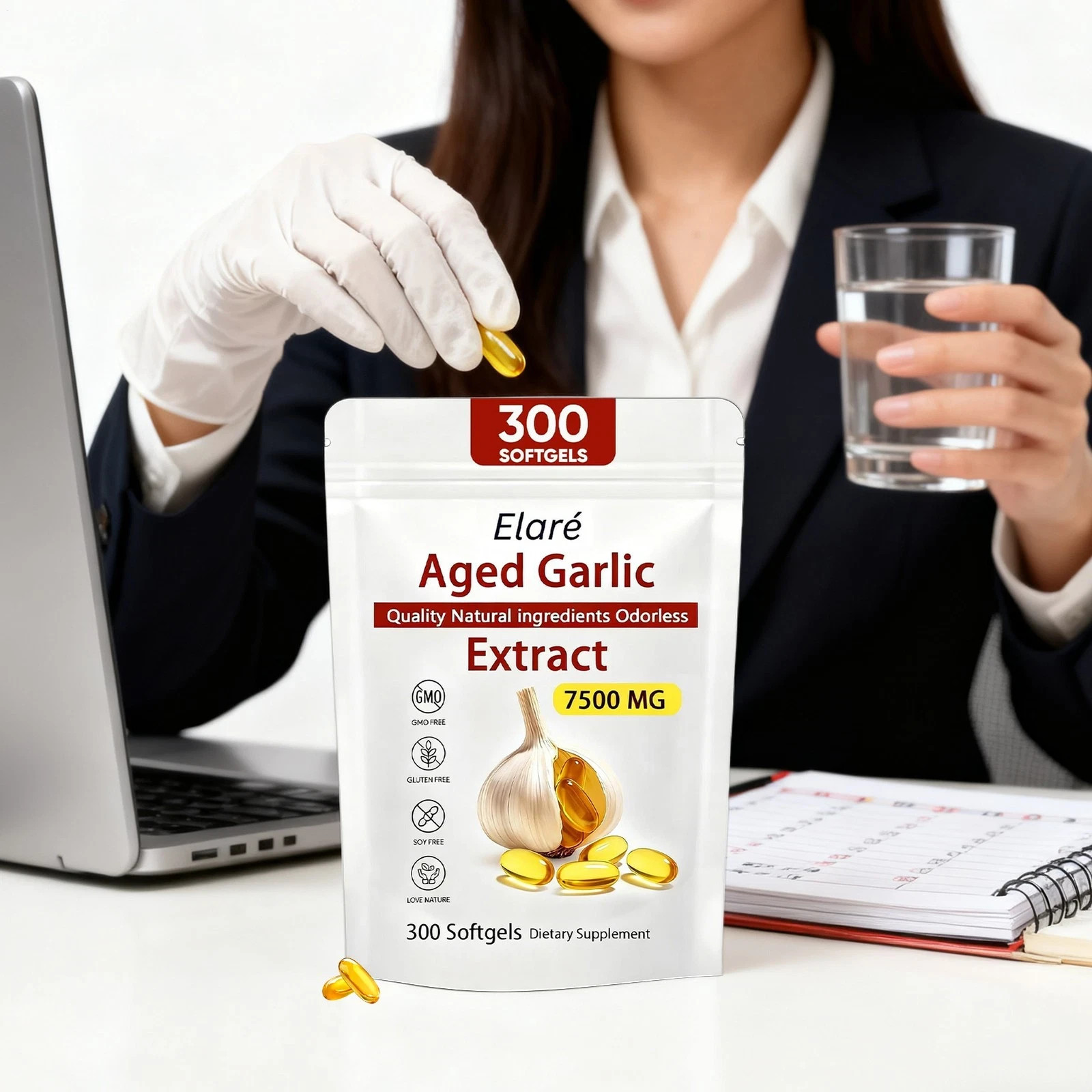 1-3Pack Garlic Aged Elare Essence, 300 Softgels, 7500mg Odorless
