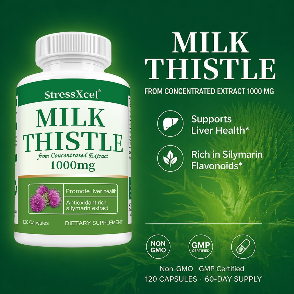 1000mg Milk Thistl Extract Caps, Natural Herbal Liver Supplement for Daily Detox