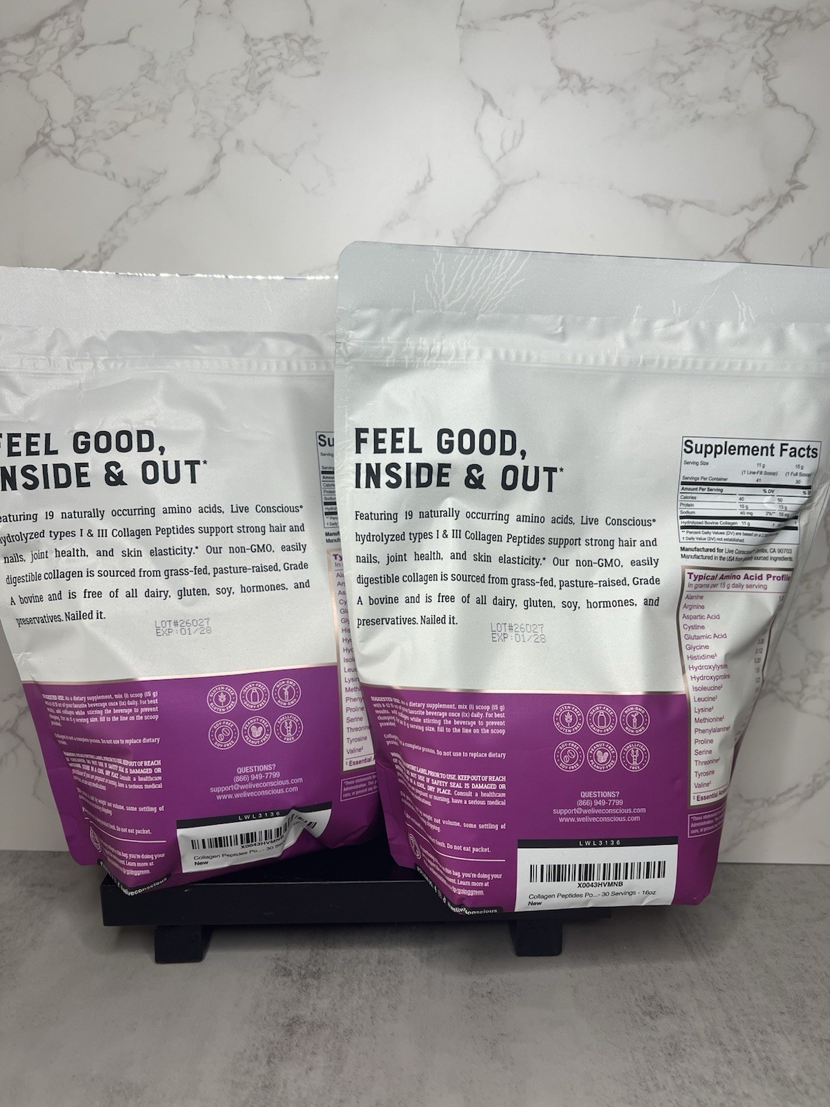 Live Conscious Collagen Peptides Powder Unflavored Two Pack! 16 oz Exp 01/28