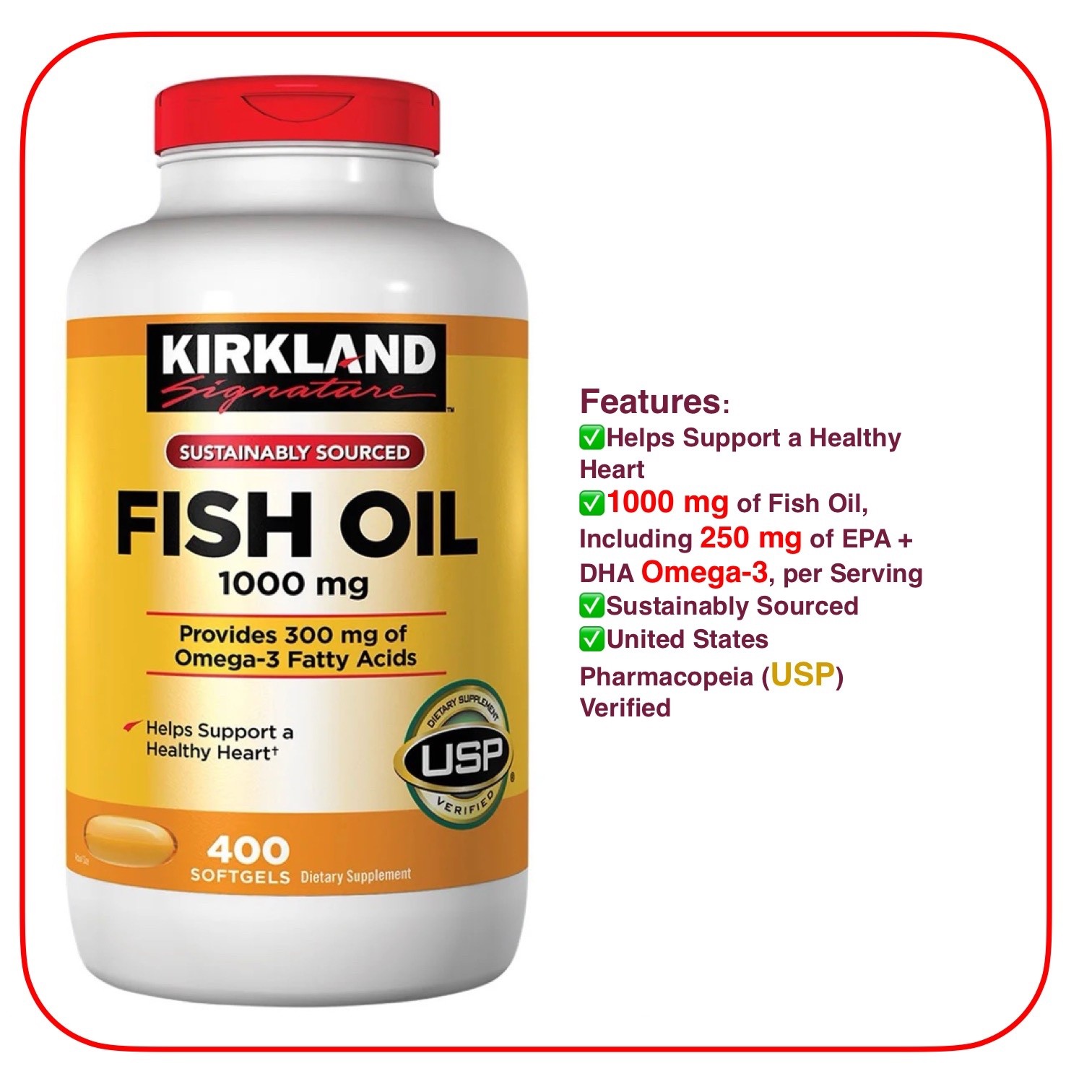 Fish Oil, 400 Soft gels, 1000mg , Kirkland Signature, Omega 3