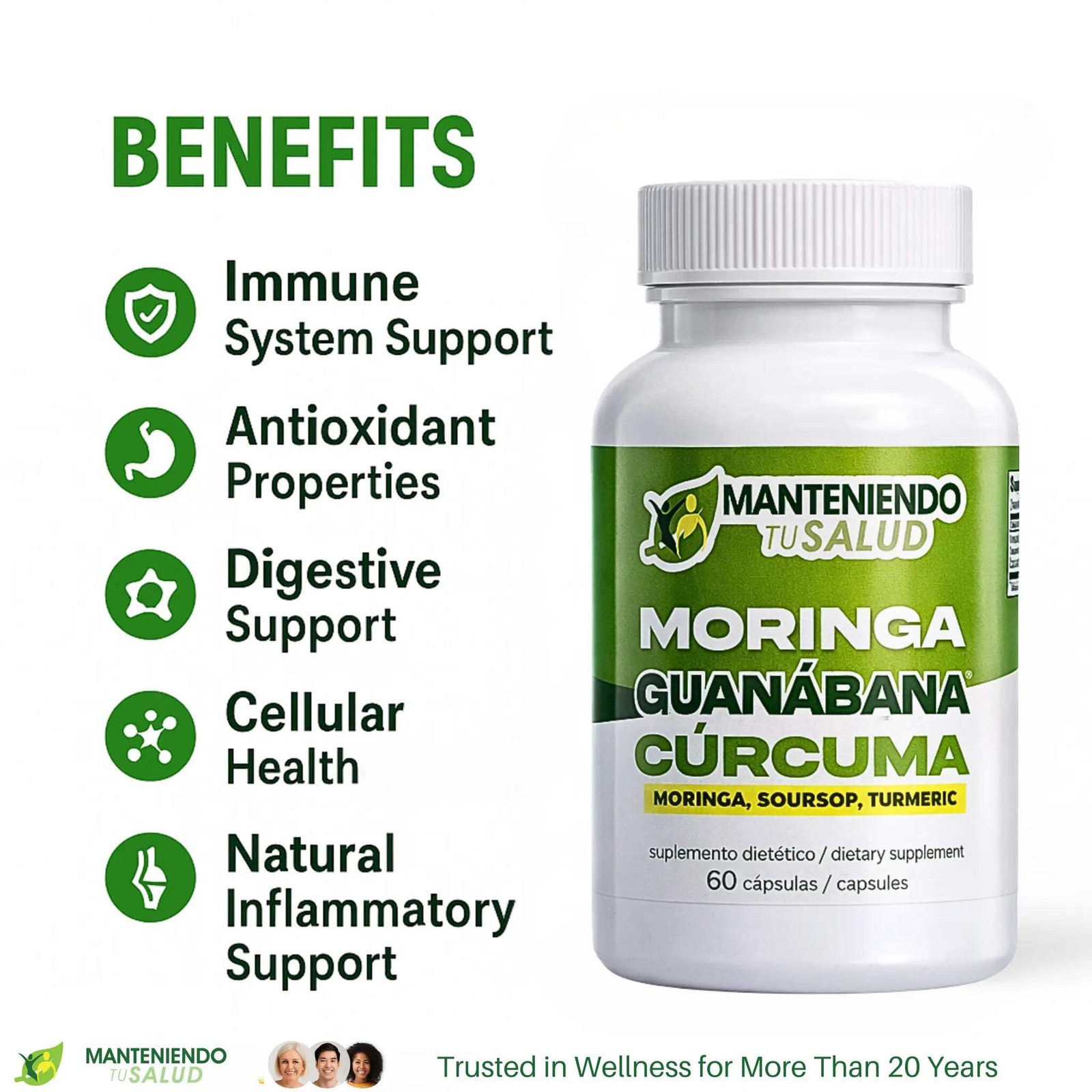 Manteniendo Tu Salud Moringa Guanabana y Curcuma, 90 Capsules