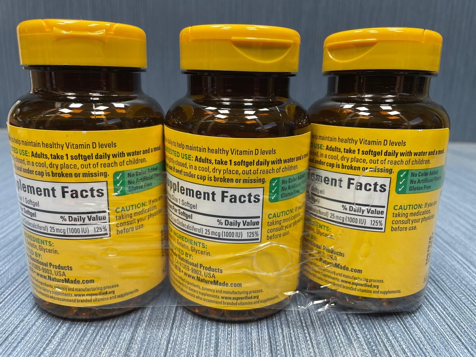 Lot of 3 x Nature Made Vitamin D3 1000 IU (25 mcg) Supplement 180 Softgels