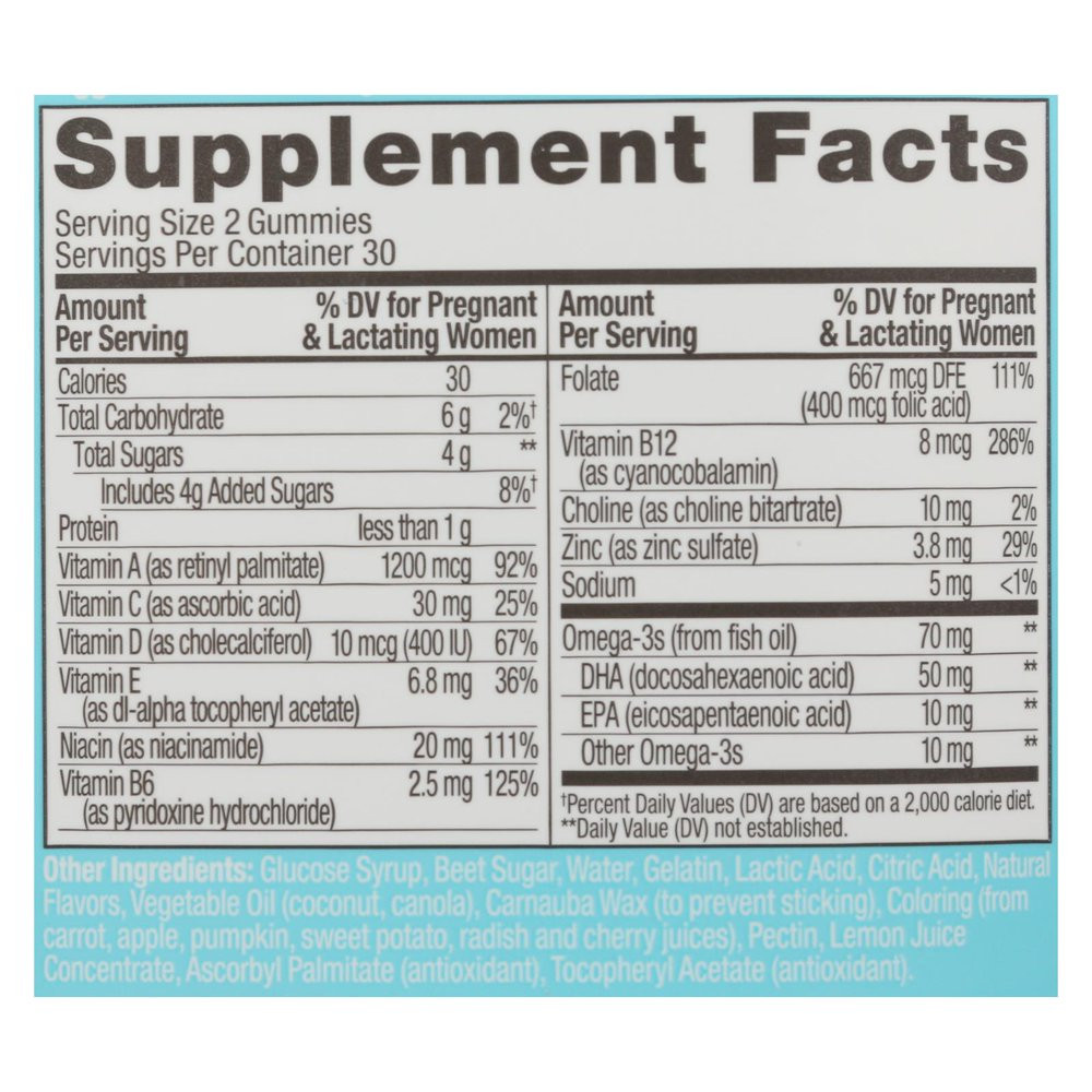 OLLY Prenatal Multivitamin Gummy, for Women, Folic Acid, Vitamin D, Omega 3 DHA,