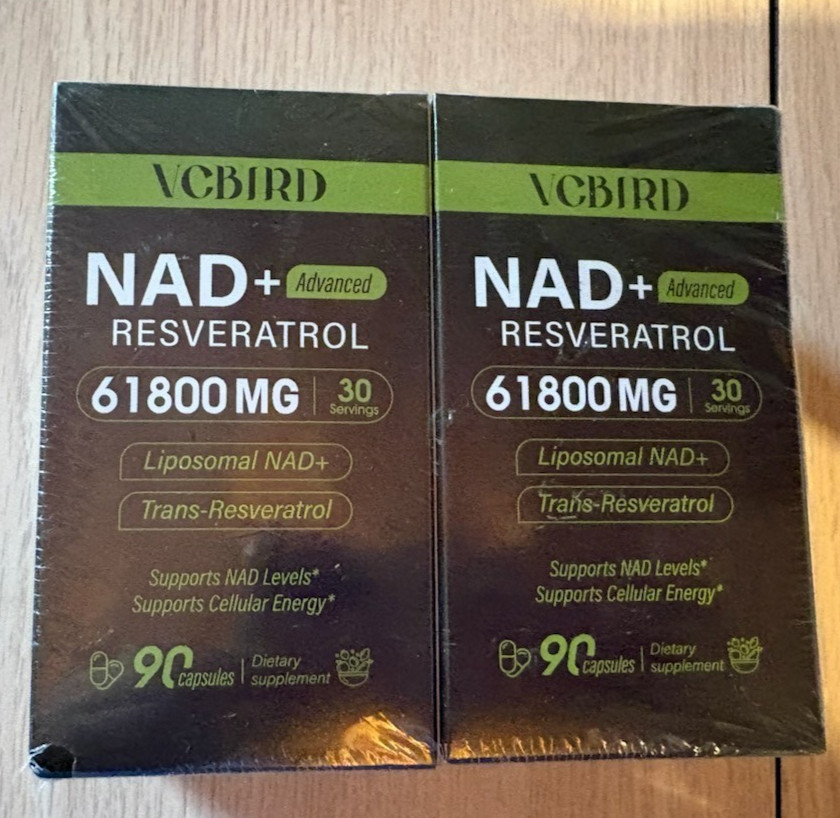 VCBIRD Liposomal NAD+ & Trans-Resveratrol 90caps 1200mg Gluten-Free 2 pk 10/27