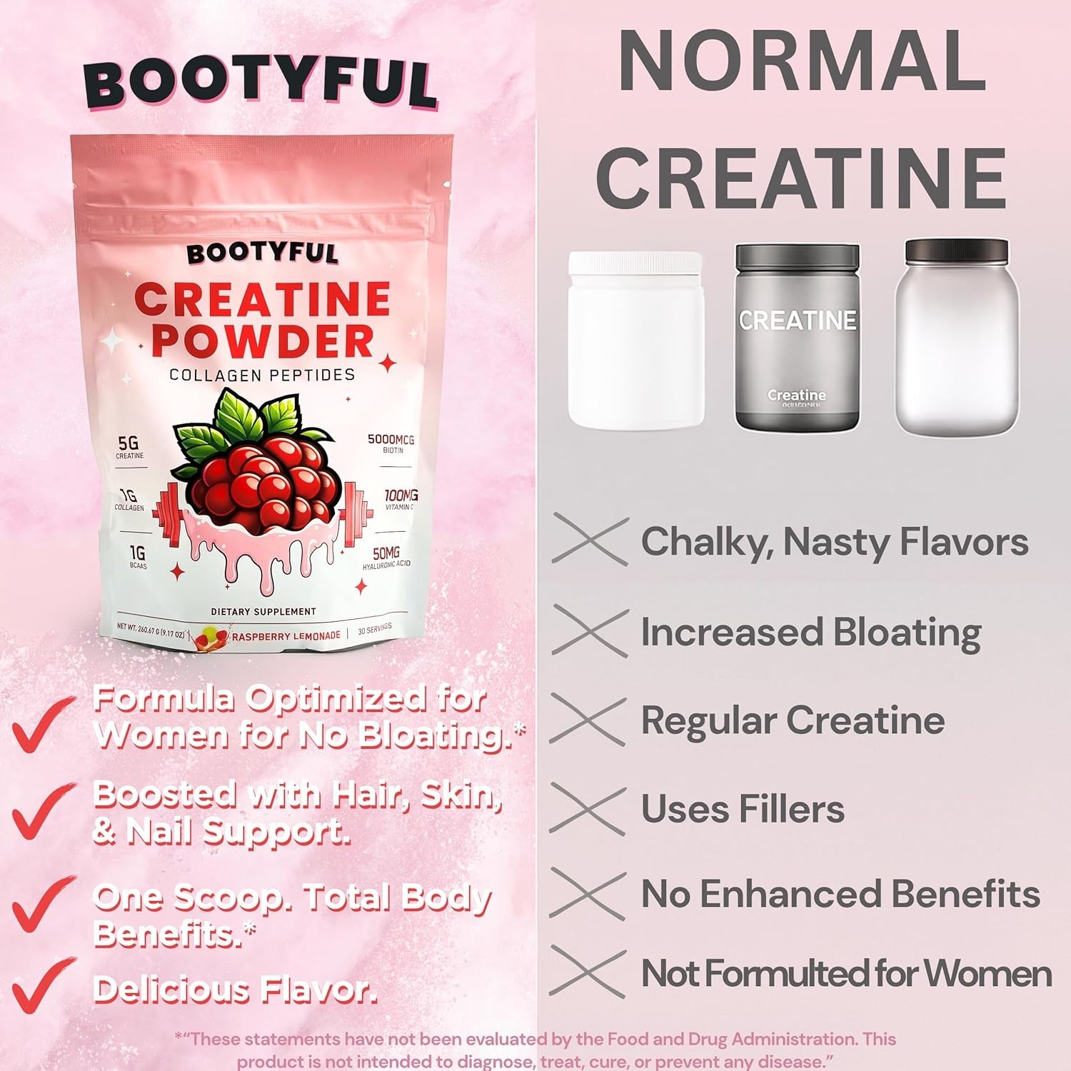 Creatine for Women – Booty Builder – Packed with Collagen, Biotin, BCAAs, Hyalur