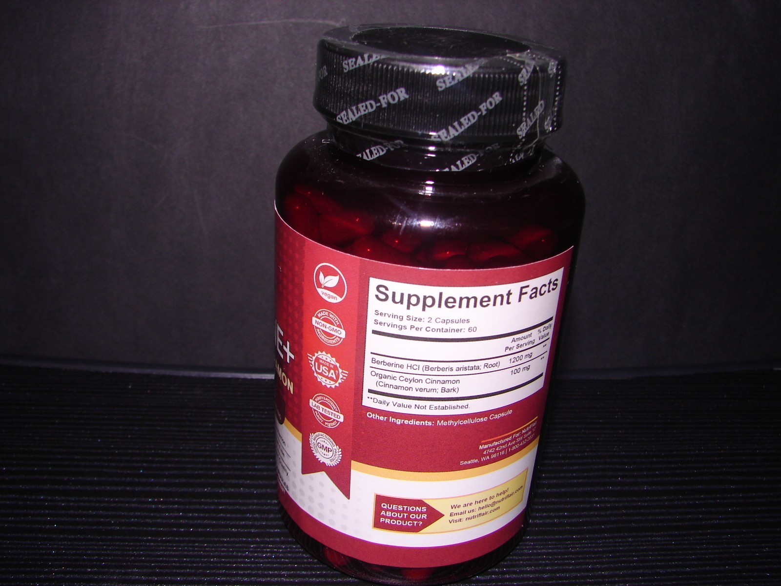 Nutriflair Premium Berberine HCL 1200mg Plus Pure True Ceylon Cinnamon 120 Cap