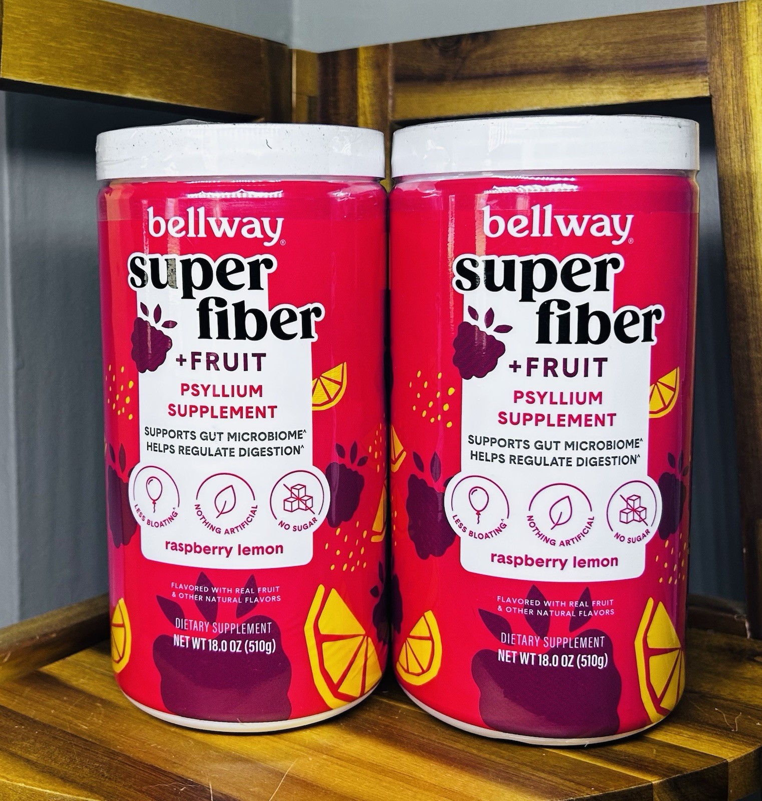 2 X Bellway Super Fiber + Fruit Psyllium Husk Raspberry Lemon 18 oz Each