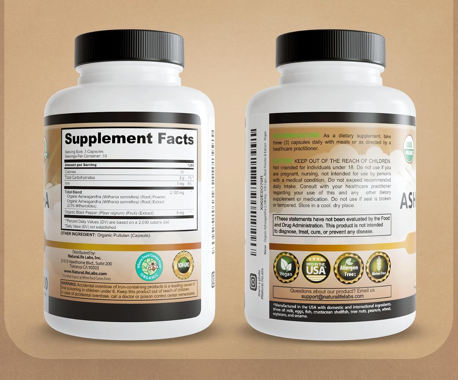 NaturaLife Labs Organic Ashwagandha 2100 mg per Serving – Full Spectrum Root Pow