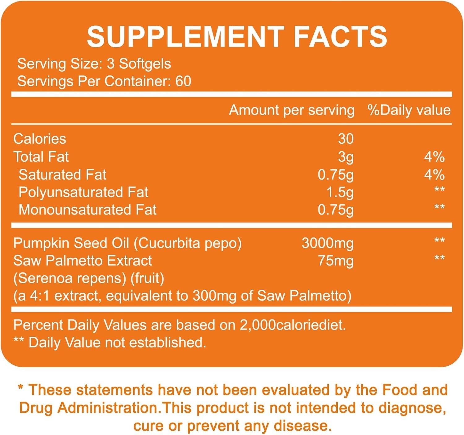 Pumpkin Seed Oil with Saw Palmetto Softgels, 3000mg Per Serving – Cold Pressed,