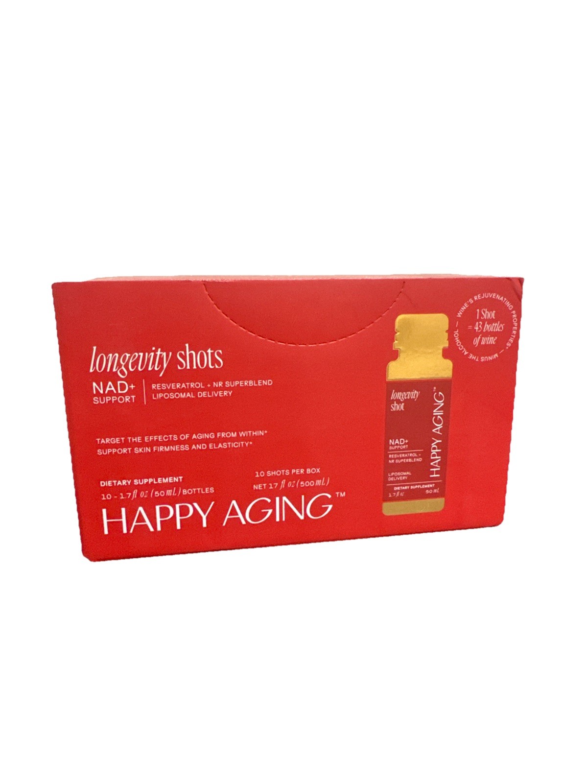 Happy Aging Longevity Shots High purity NAD+ and resveratrol Exp: 5/12/26