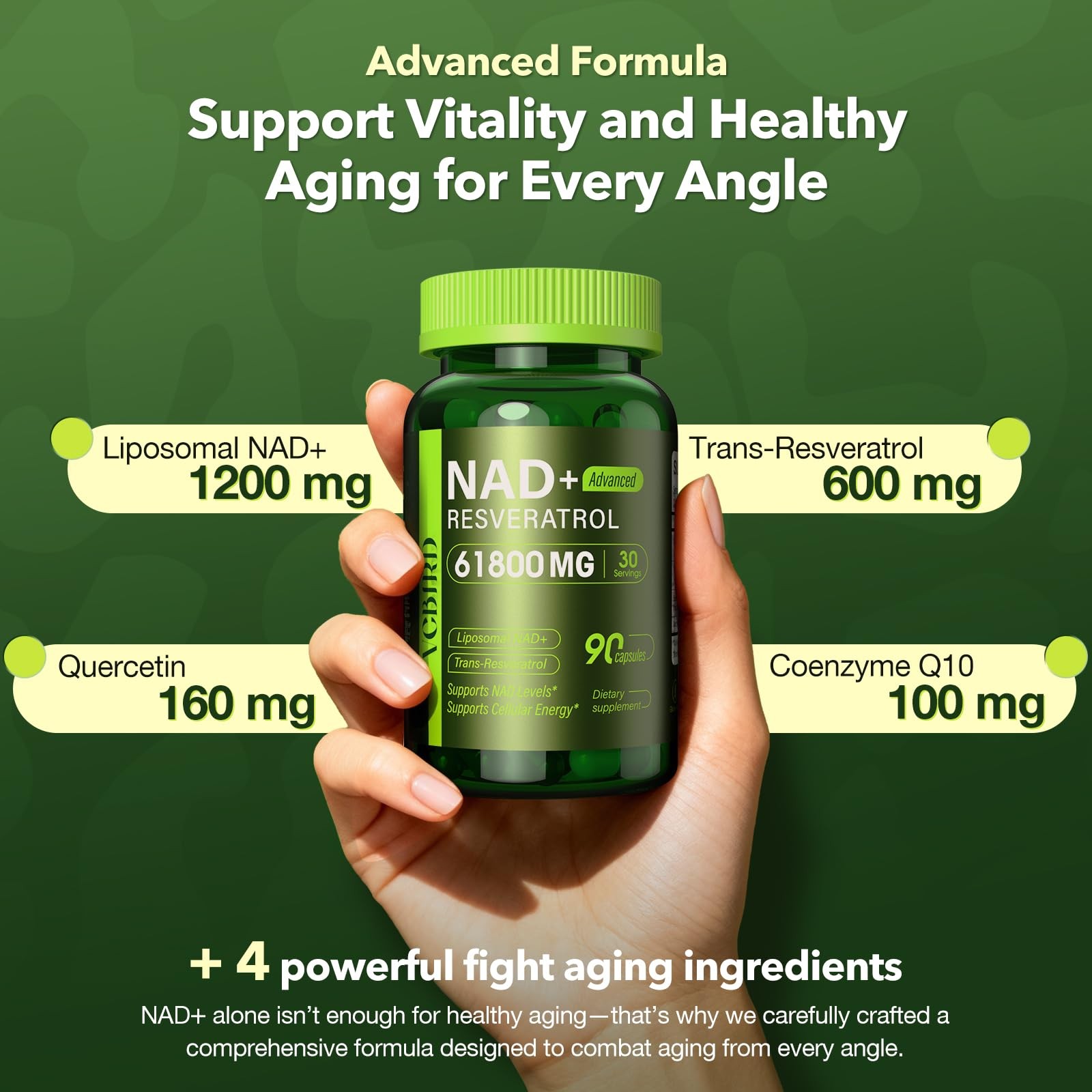 Nad Resveratrol Supplement 61800mg Per Bottle – 90 Count (Pack of 1), Green