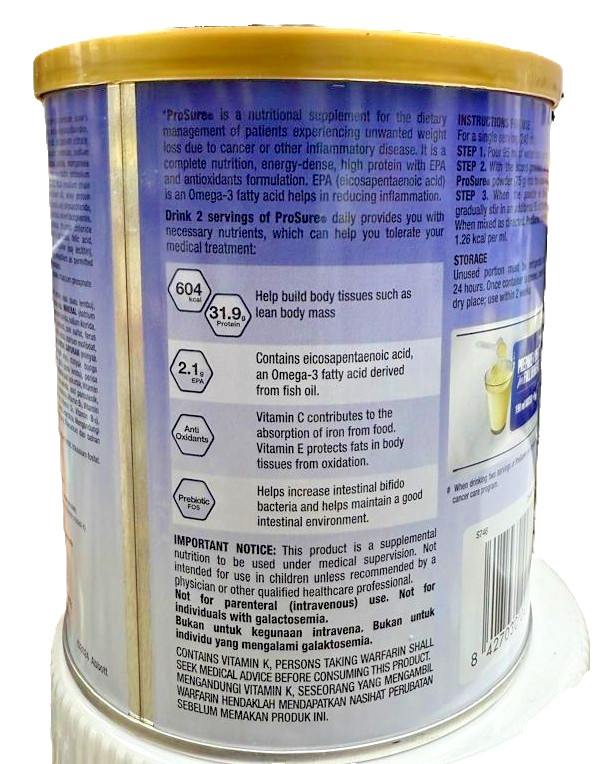 1 X Abbott Pro Sure Vanilla Milk High Protein, Prebiotic & EPA 380g