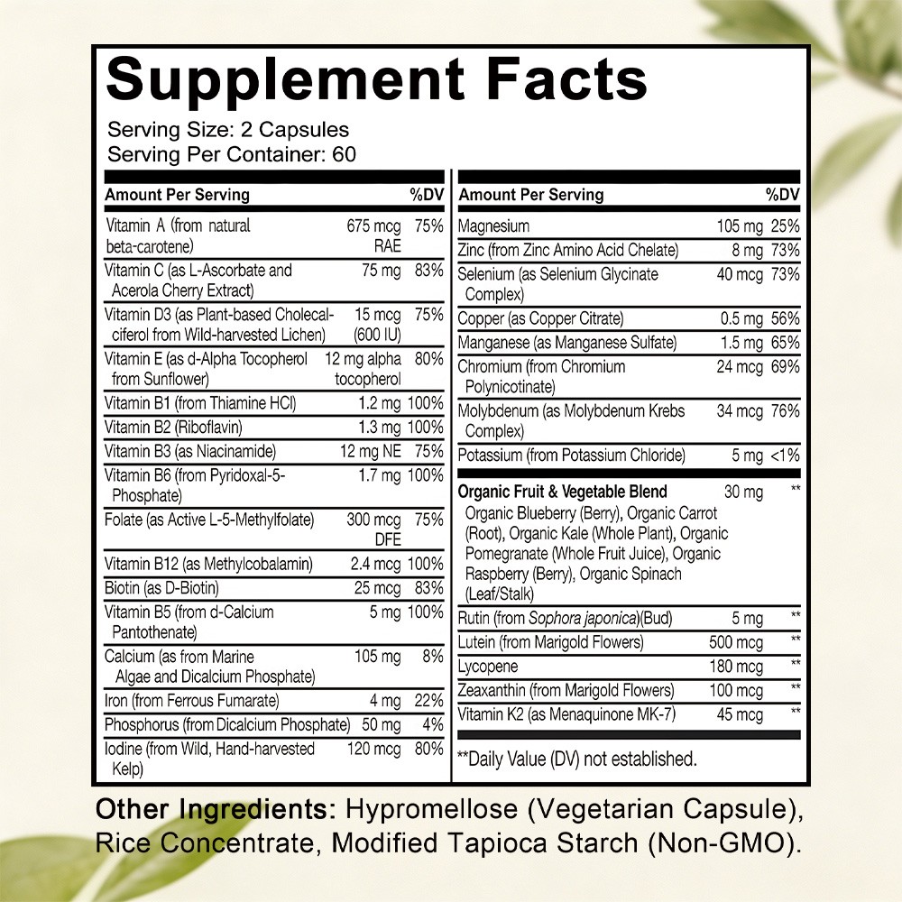 Maraclope Teen Multivitamin Vegetarian Caps for Teens Skin,Immune Wellness,120CT