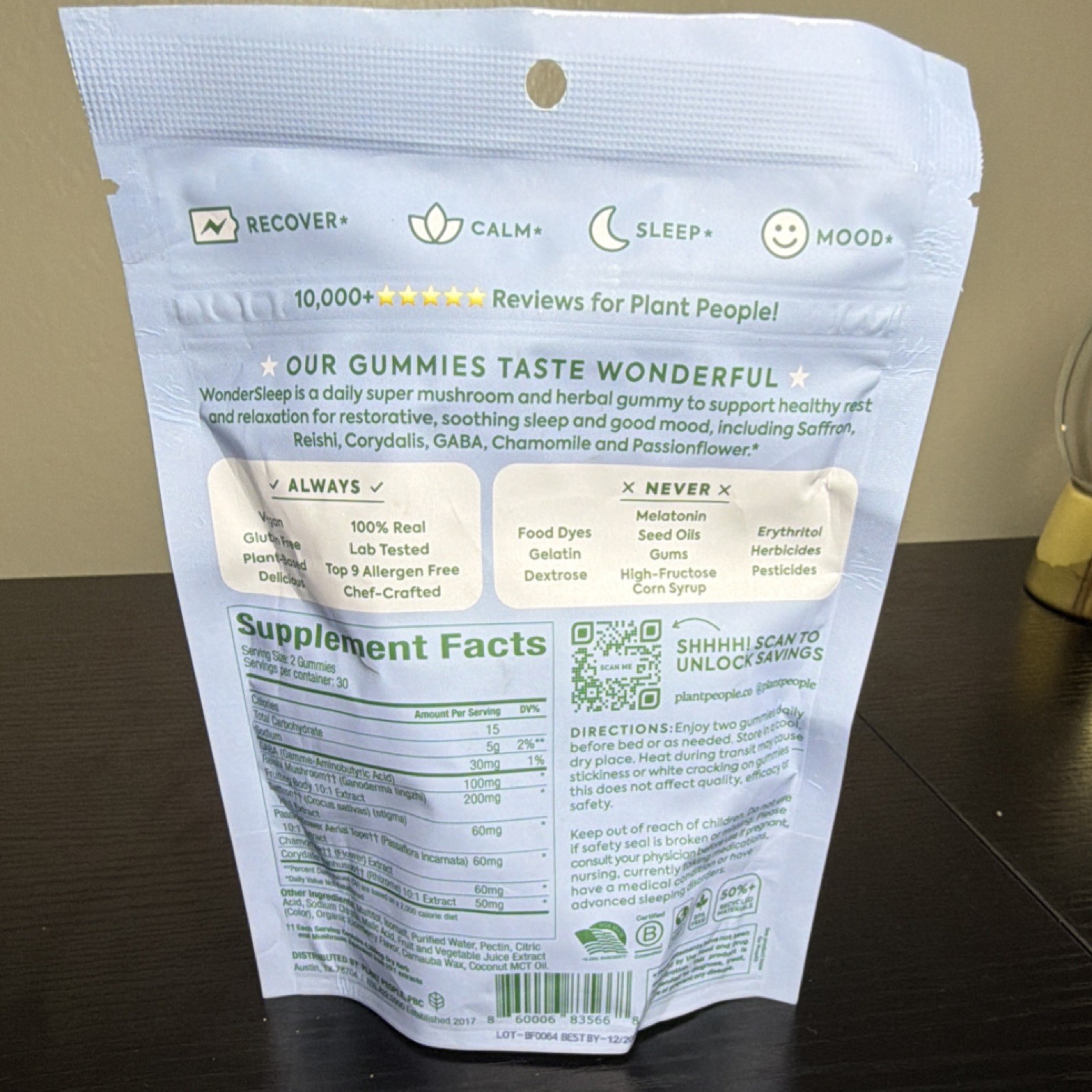Plant People Wonder Sleep Mushroom Gummies Wild Elderberry Zero Sugar Vegan 60