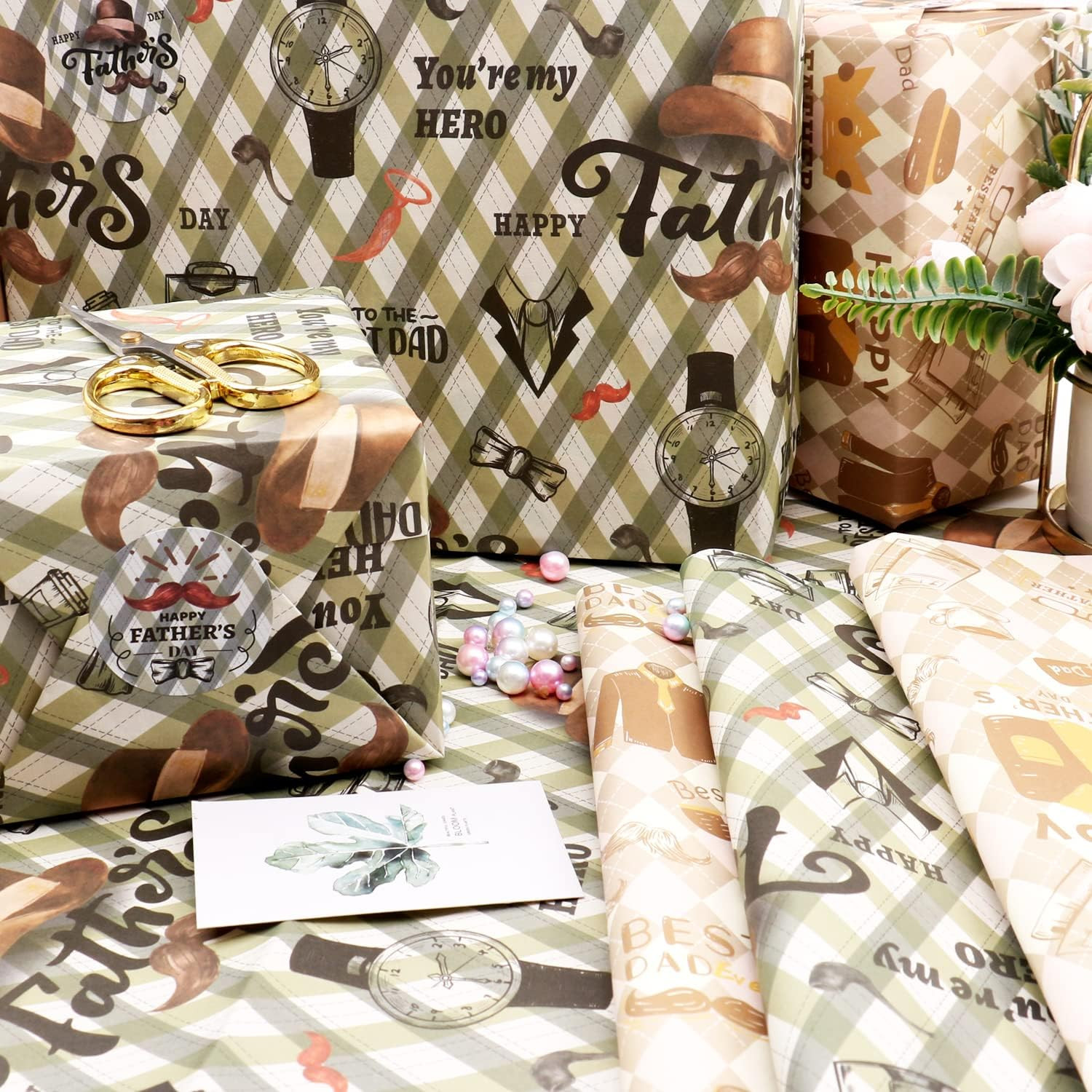 Father’S Day Wrapping Paper, 6 Sheets Gift Wrapping Paper for Men Dad, Kraft Wra