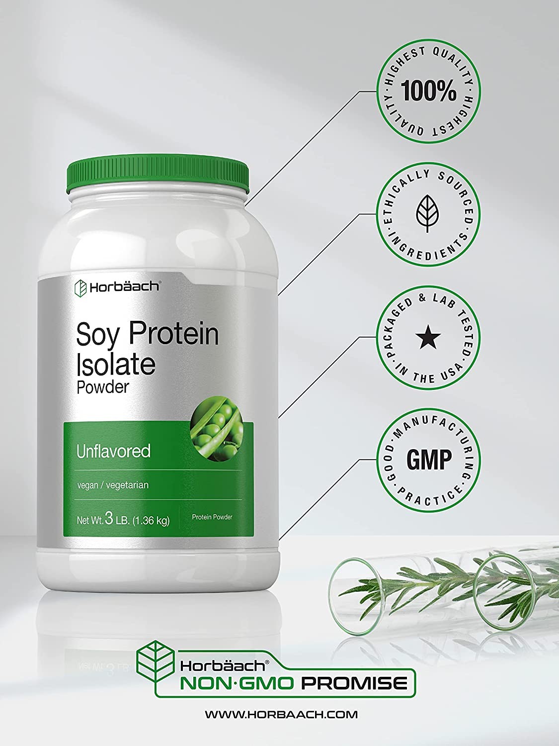 Soy Protein Isolate Powder | 3lb | Unflavored 48 oz | Vegan | by Horbaach