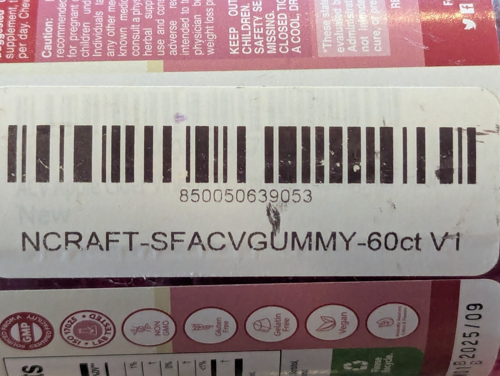 Nature’s Craft Keto ACV Gummies Apple 60 count exp: 09/2025