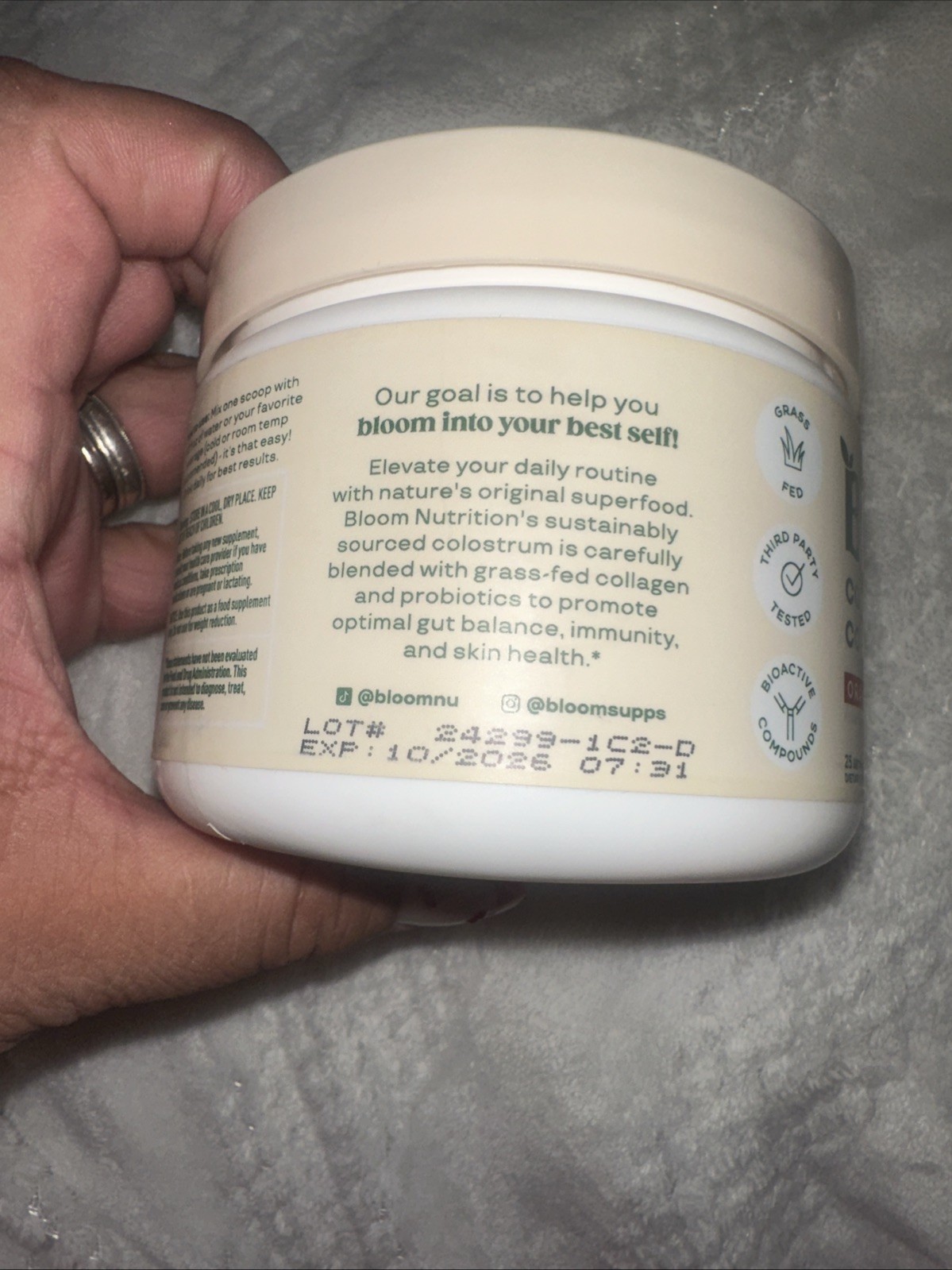 Bloom Colostrum & Collagen Peptides Powder Orange Cream 4.23 oz Grass Fed Tested