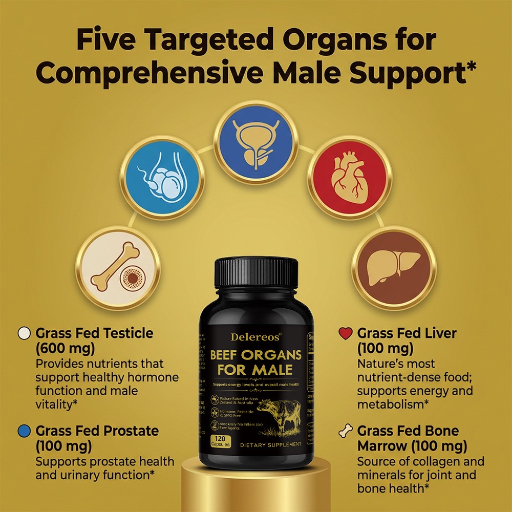 Grass-Fed Beef Organs for Men-More for Energy, Stamina&Male Health 30/60/120Caps