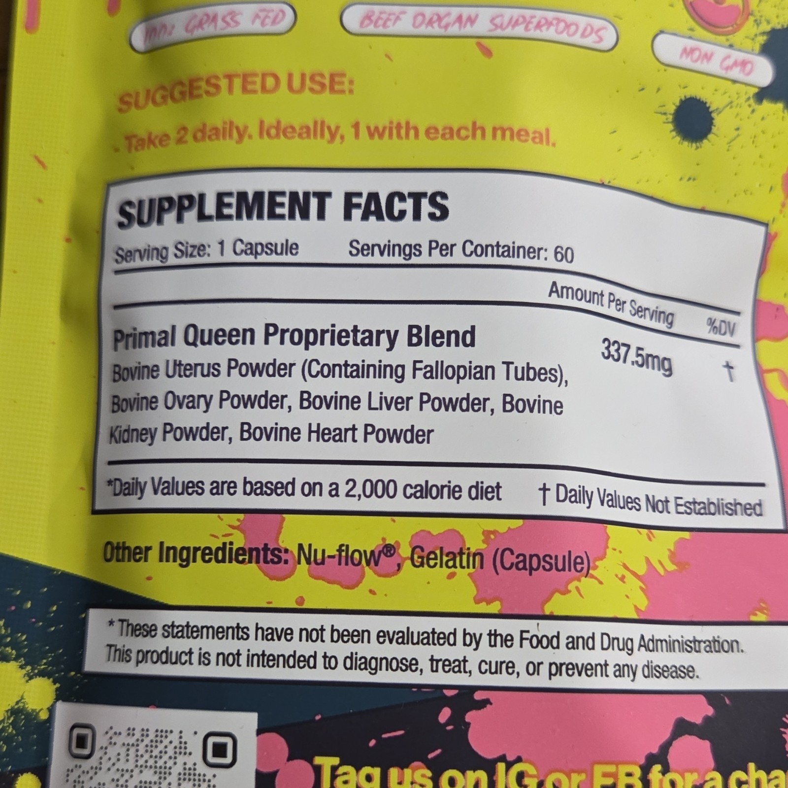 Primal Queen Beef Organ Superfoods Capsules Grass Fed Non GMO 180 ct