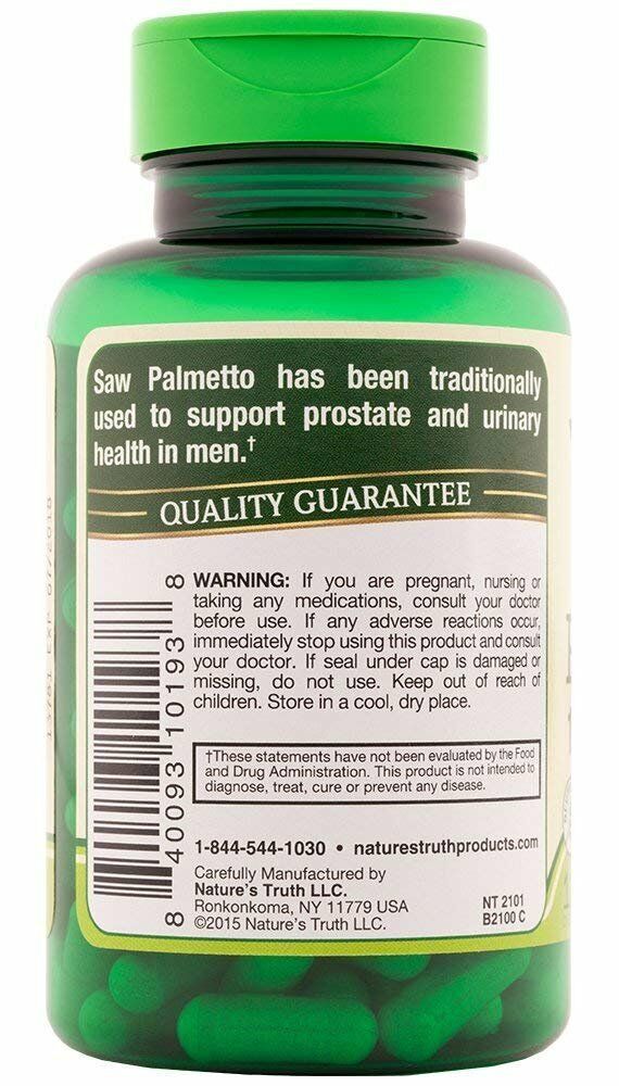Nature’s Truth Vitamins Saw Palmetto Quick Release Capsules 1200 mg 120 Count